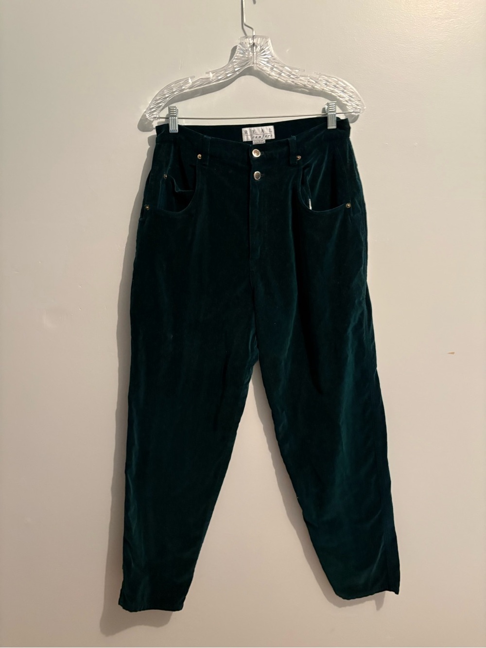 Vintage Real Comfort Dark Green Velvety Pants Tapered Leg 100% Cotton Holiday
